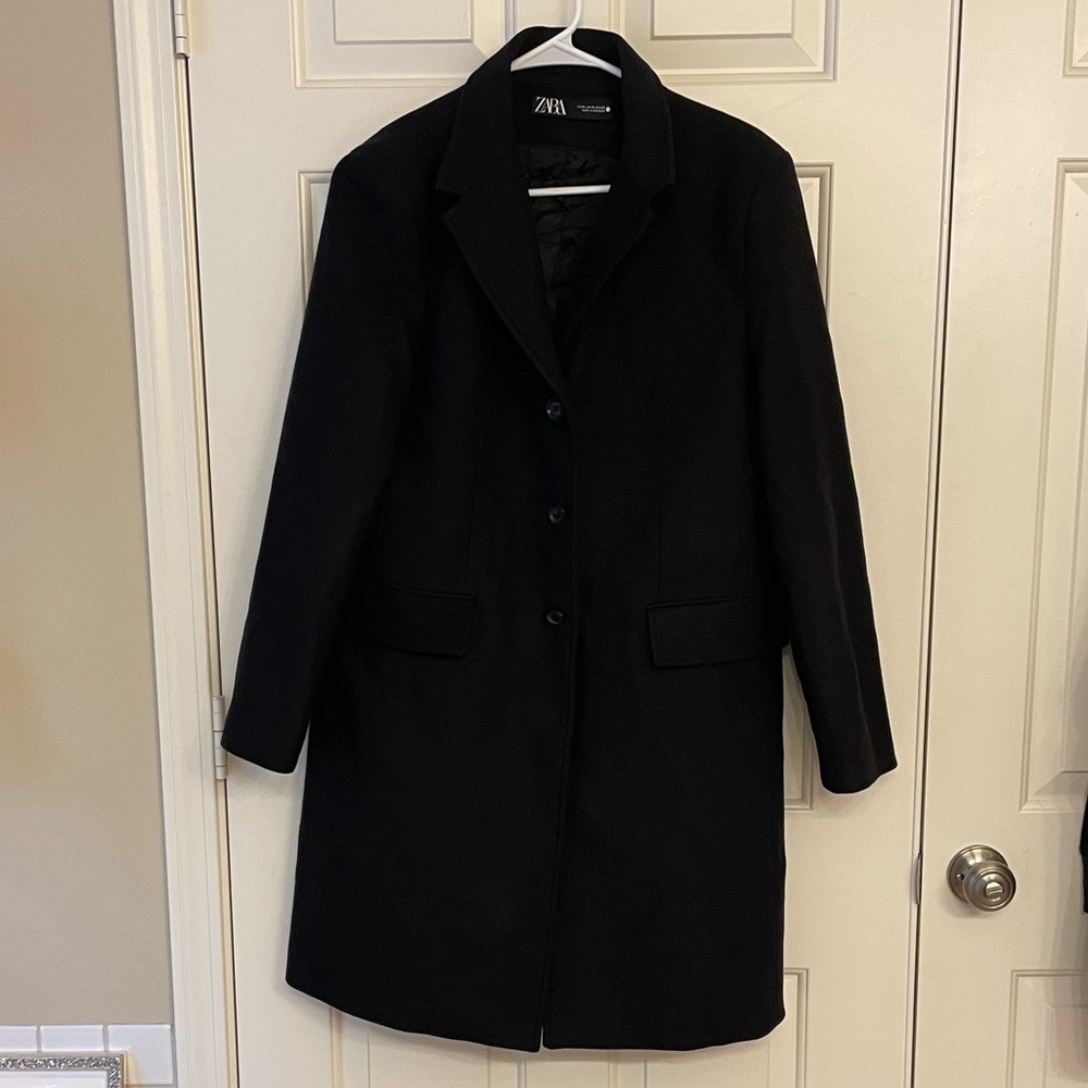 Zara Manteco wool blend black coat Large - Picture 2 of 10